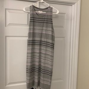 Lou & Grey racerback knit dress. Heather Gray with navy/pink/white stripes Large